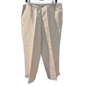 J. Jill Women's Linen Wide Leg Crop Pants Elastic Waist Oatmeal Beige L Large